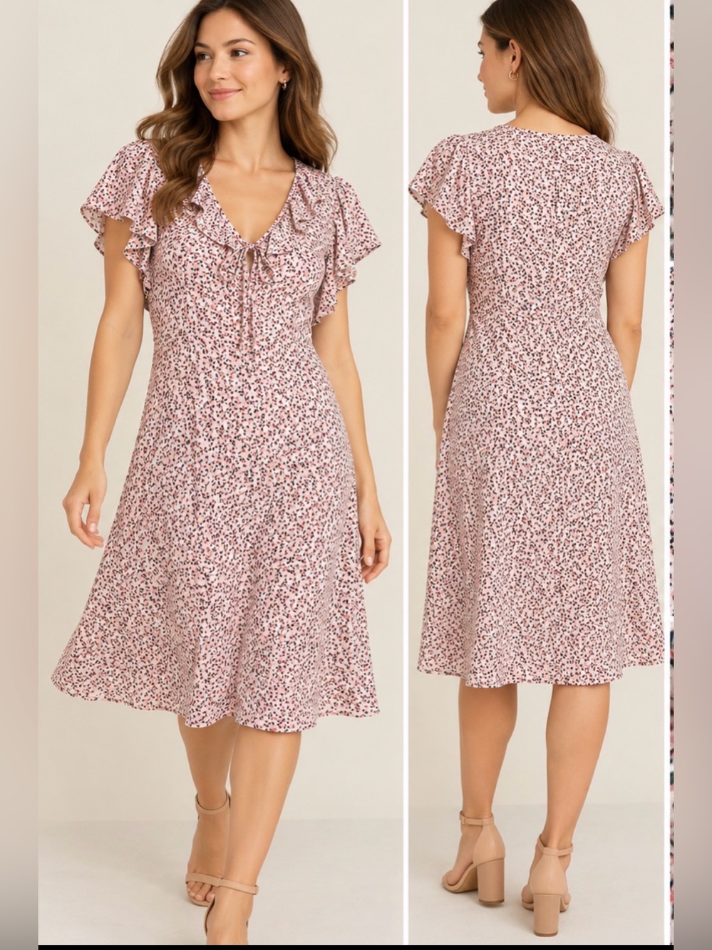 Levi’s Women’s Floral Ruffle Midi Dress Size L Pink Short Sleeve Used Excellent